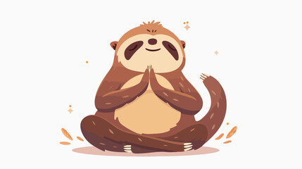 Funny sloth sitting cross legged and meditating. Lazy