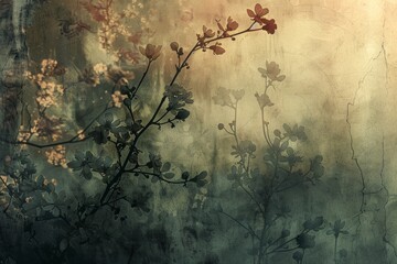 background with flowers dark and faded with grunge texture wallpaper