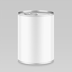 Hight realistic can with easy-open lid mockup. Vector illustration isolated on grey background. Easy to use for presentation your product, idea, design. EPS10.