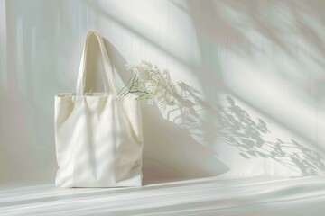 Blank canvas tote bag mockup in white eco friendly design with copy space, Mock up white tote bag