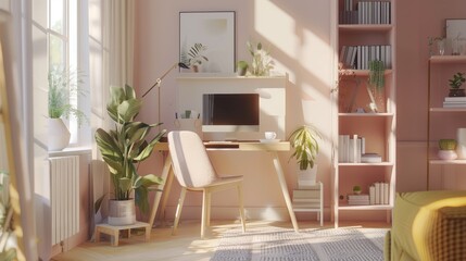 Modern interior of workplace at home, Modern Home Office, Comfortable workplace