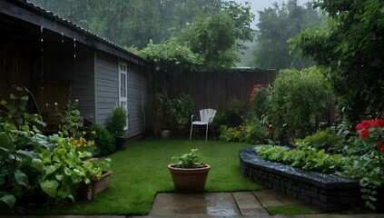 Home, garden, rain