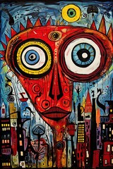 Fototapeta premium The Sunin the city. Abstract art style poster design. Generative Ai