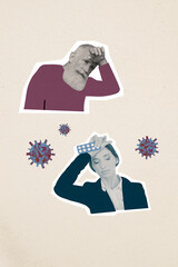 Creative abstract template collage of people suffer migraine headache pills medicine fantasy billboard comics zine minimal
