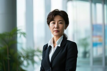 Professional Asian woman in business attire looks ahead Fictional Character Created By Generative AI. 
