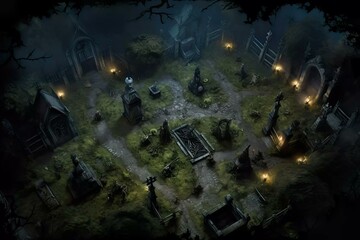 Obraz na płótnie Canvas DnD Battlemap graveyard, zombies, moonlit, horror, undead, night