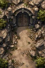 DnD Battlemap rock, field, map, battle, open, door