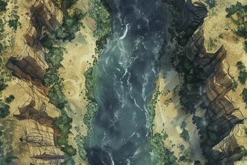 DnD Battlemap canyon, pass, battlemap, style, artwork, detailed, illustration