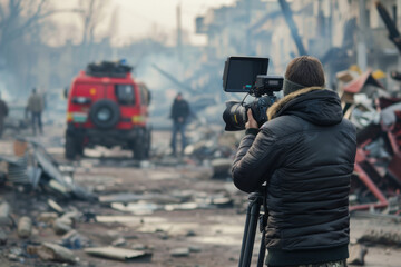 Military journalists in a combat zone at the front, dangerous journalism