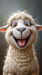 Obraz premium A Painting of Wooly Wonder: 3D Sheep Beams with Cartoon Charm