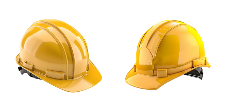 Yellow worker helmets Isolated on transparent background, png