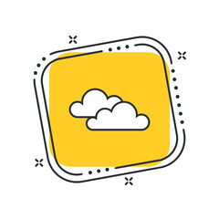Cartoon cloud icon vector illustration. Cloudy icon on isolated yellow square background. Climate sign concept.