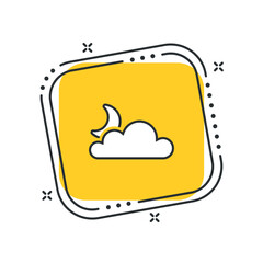 Cartoon cloud with crescent icon vector illustration. Moonlight icon on isolated yellow square background. Moon sign concept.