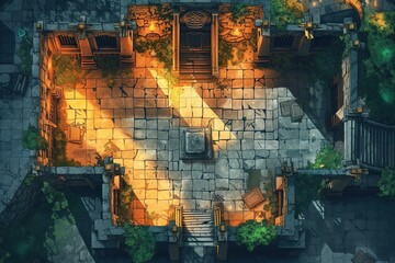 DnD Battlemap dungeon, corridor, battlemap, dimly lit, stone, hallway