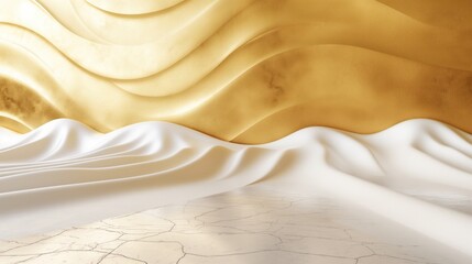 White and golden grunge wavy interior, abstract background. Generative AI
