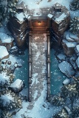 DnD Battlemap ice, bridge, battle, map, doors, efficiency