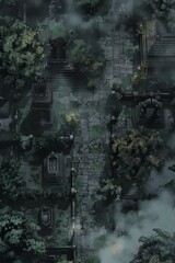 DnD Battlemap misty, graveyard, cemetery, shroud, spooky, atmosphere