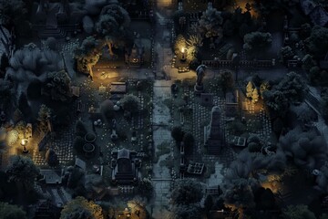 DnD Battlemap moonlit, graveyard, battlemap, spooky, under, moonlight