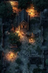 DnD Battlemap graveyard, battle, map, moonlit, spooky, tombstones
