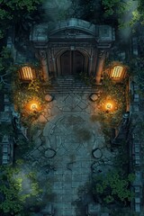 DnD Battlemap graveyard, moonlit, battle, map, spooky, scene