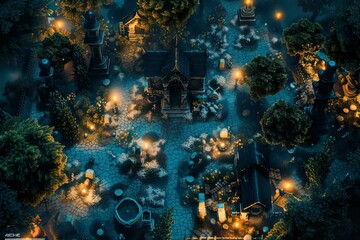 Fototapeta na wymiar DnD Battlemap moonlit, graveyard, battlemap, fog, tombstones, spooky