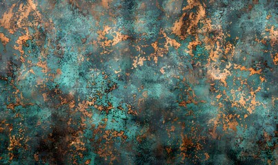 Seamless oxidized copper patina sheet metal wall panel grunge background texture, Generative AI