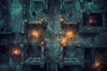 DnD Battlemap wraith, crypt, battlemap, haunting, ruins, surreal
