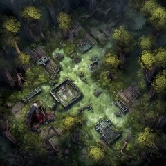 DnD Battlemap zombie, outbreak, consumes, secluded, overgrown, area