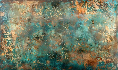 Seamless oxidized copper patina sheet metal wall panel grunge background texture, Generative AI