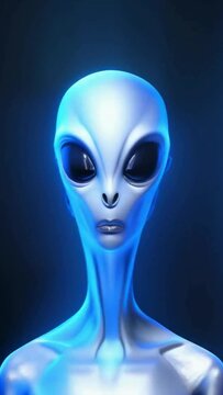 Animation of an alien&rsquo;s head on a blue background, close-up.