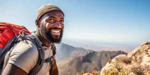 A Smiling Hiker Enjoying the Outdoors Fictional Character Created By Generative AI. 