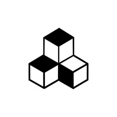 Silhouette of three interconnected cubes, symbolizing structure and network.