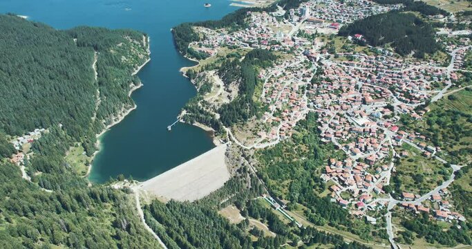 Amazing Landscape of Dospat Reservoir, Bulgaria, aerial view