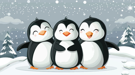 Happy penguin family background pattern Vector illustration