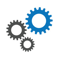 Gear wheel abstract vector set. Collection of different blue and grey cogwheels isolated on white. Doodle style gear mechanism. New business idea, teamwork, progress, technology concept