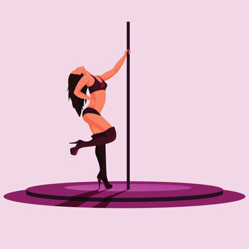 Stripper girl dancing. Strip dance flat vector illustration. Silhouette of female pole dancer cartoon character. Striptease show, club performance, adult entertainment concept