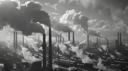 Smoke and air pollution. Pollution of the atmosphere. Factory with large pollution smoke background