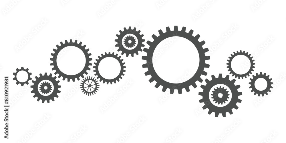 Wall mural gear wheel abstract vector set. collection of different grey cogwheels isolated on white. doodle sty