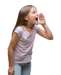 Young beautiful girl over isolated background shouting and screaming loud to side with hand on mouth. Communication concept.