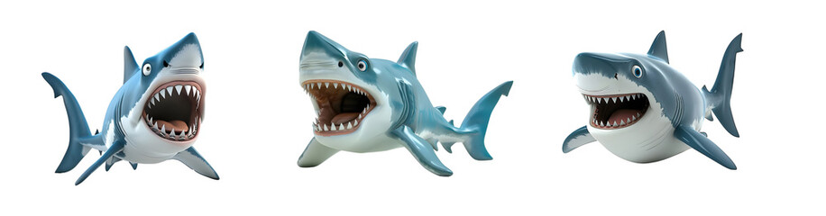 Set of Angry shark fish Isolated on transparent background