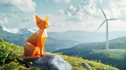 Innovative Ideas in Renewable Energy Harnessing Wind Power with Paper Cat and Mountain Sign Striving for Carbon Neutrality and Emission Reduction Embracing ESG Principles for Cleaner Energy
