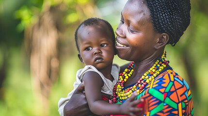 African mother holding her baby outdoors
