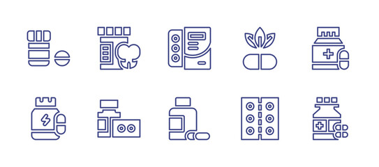 Medicine line icon set. Editable stroke. Vector illustration. Containing pill, drugs, protein, naturalmedicine, medicine, medicines.