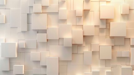 3D background minimalism. A wall with 3D blocks. 3D wallpaper with white cubes. Futuristic concrete background, with copy spase