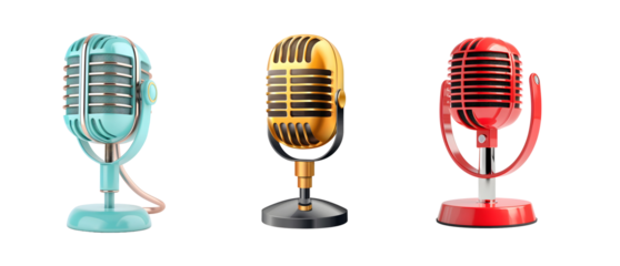 Set of podcast microphone Isolated on transparent background