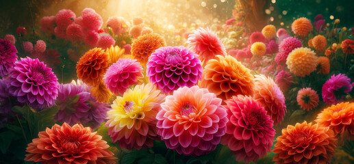 Colorful Dahlia Flowers at Sunset