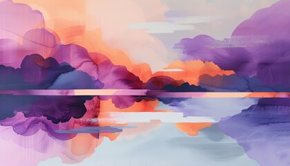 Abstract painting with lavender and violet hues intertwining with shades of white, gray, and silver. Focus on negative space and minimalism for serene, calming vibes.