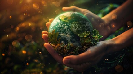 World Environment Day Earth Day and concepts of Corporate Social Responsibility CSR and Environmental Social and Governance ESG are symbolized by a green planet held in the hands of voluntee