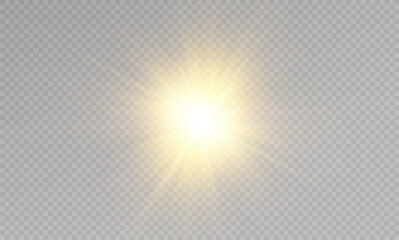 Fototapeta premium Shining golden stars. Light effects, glare, bokeh, glitter, explosion, golden light. Vector illustration.