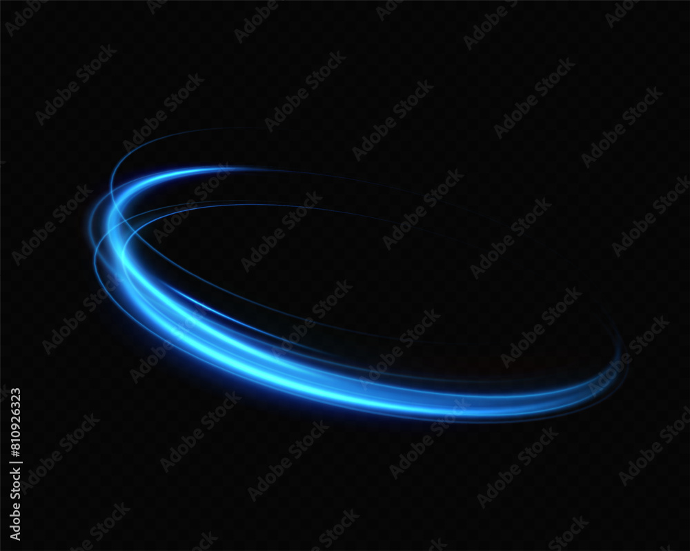 Fototapete Abstract light lines of movement and speed in blue. Neon lines of blue speed. Dynamic traces of light movement. Light wave of the trace, line of the trace.
